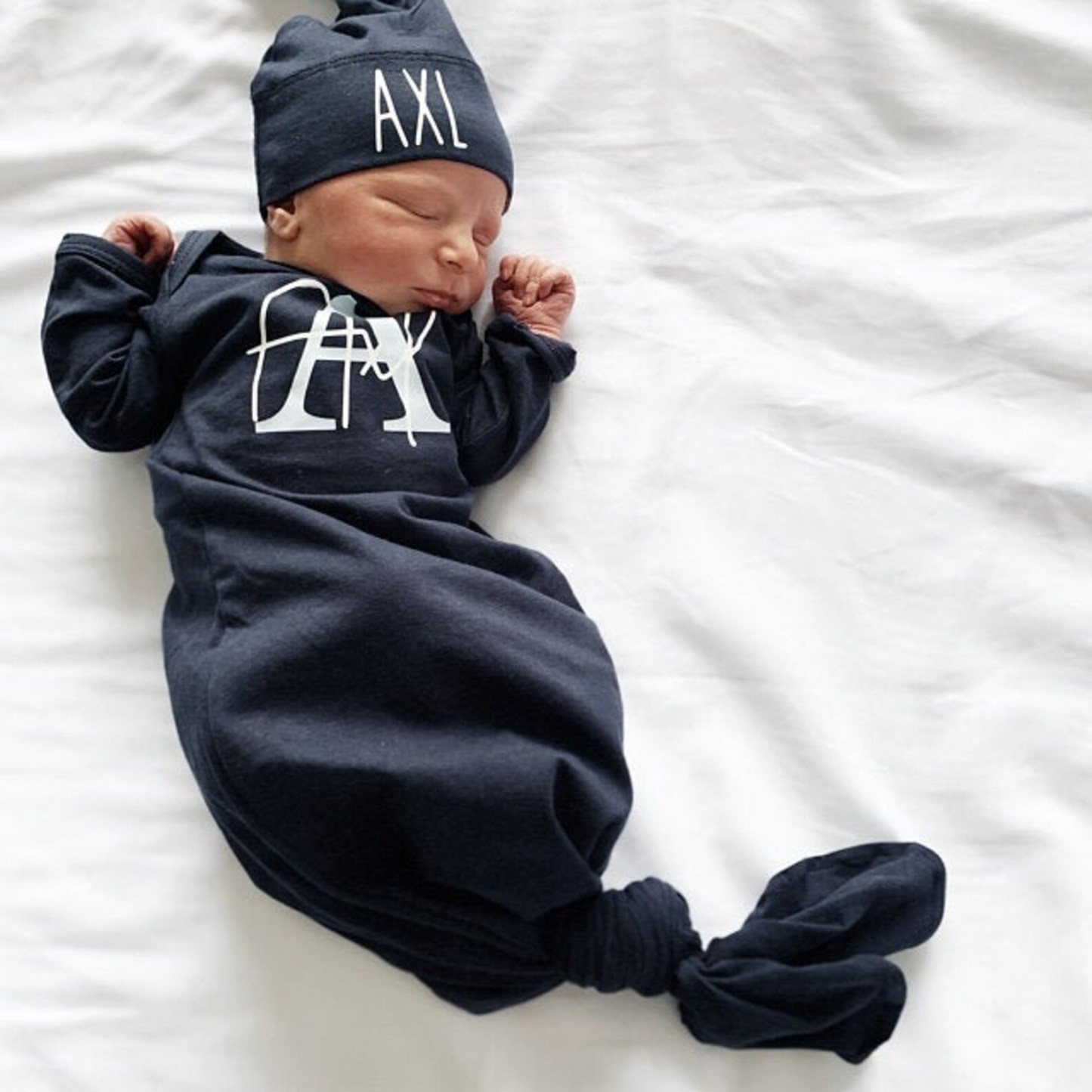 Personalized Cozy Newborn Gown with Knotted Hat | CWbaby33