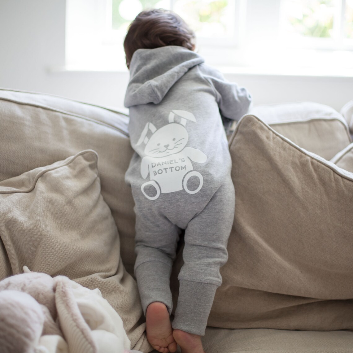 Personalized Baby Bunny Hooded Romper Onesie | CWBaby206