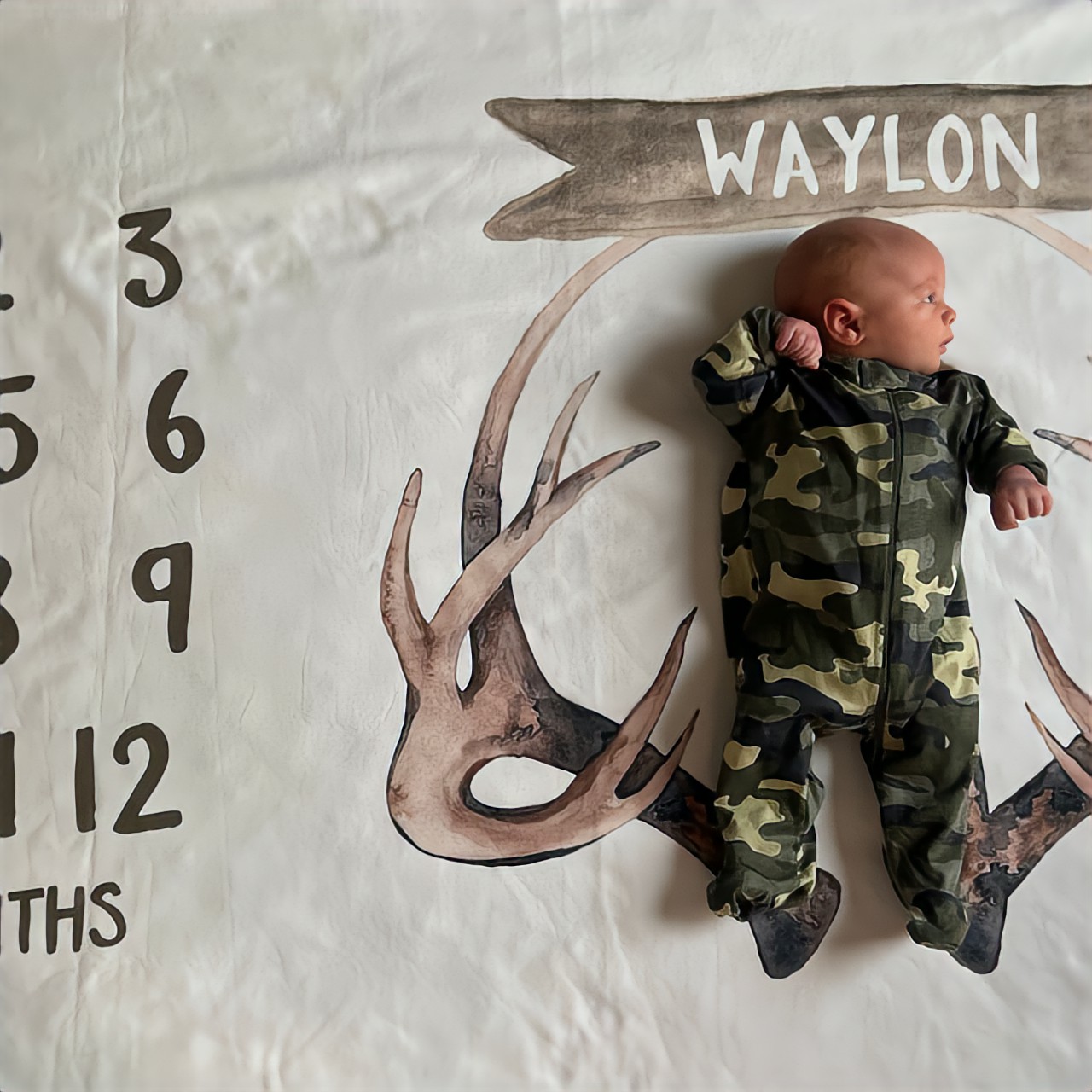 Personalized Baby Antlers Milestone Blanket with Name | BKMS018