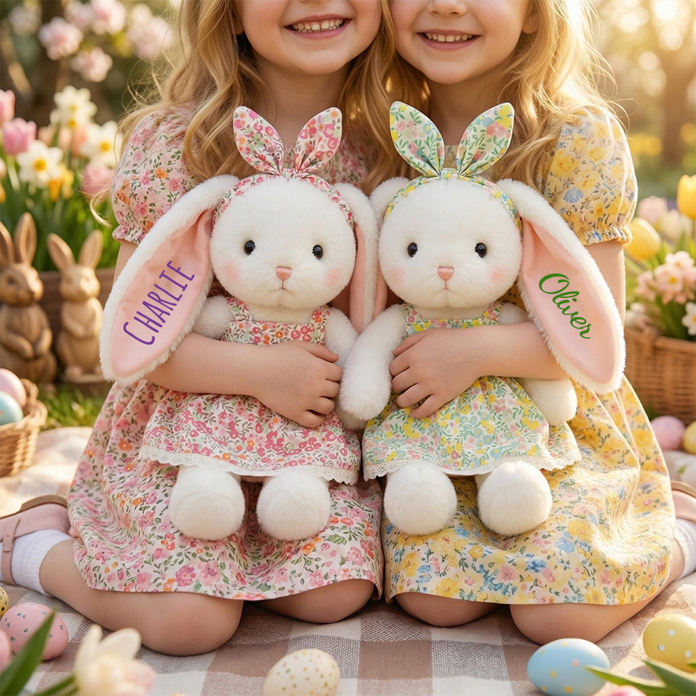 Personalized Floral Bunny Plush Huggable Toy | CWToy184