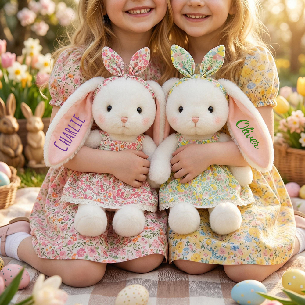 Personalized Floral Bunny Plush Huggable Toy | CWToy184