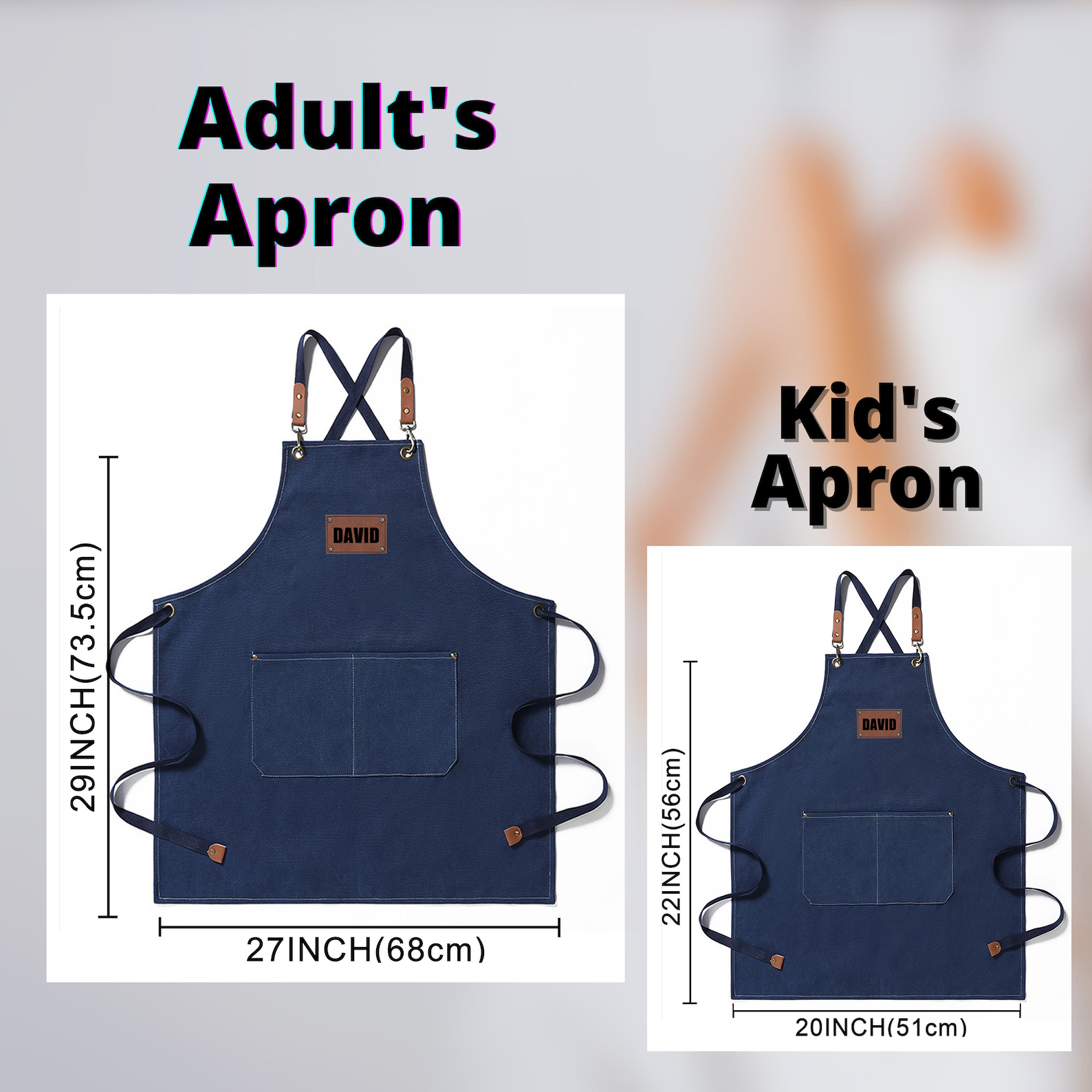 Personalized Leather Patch Canvas Apron with Pockets for Kid & Adult | Apron25