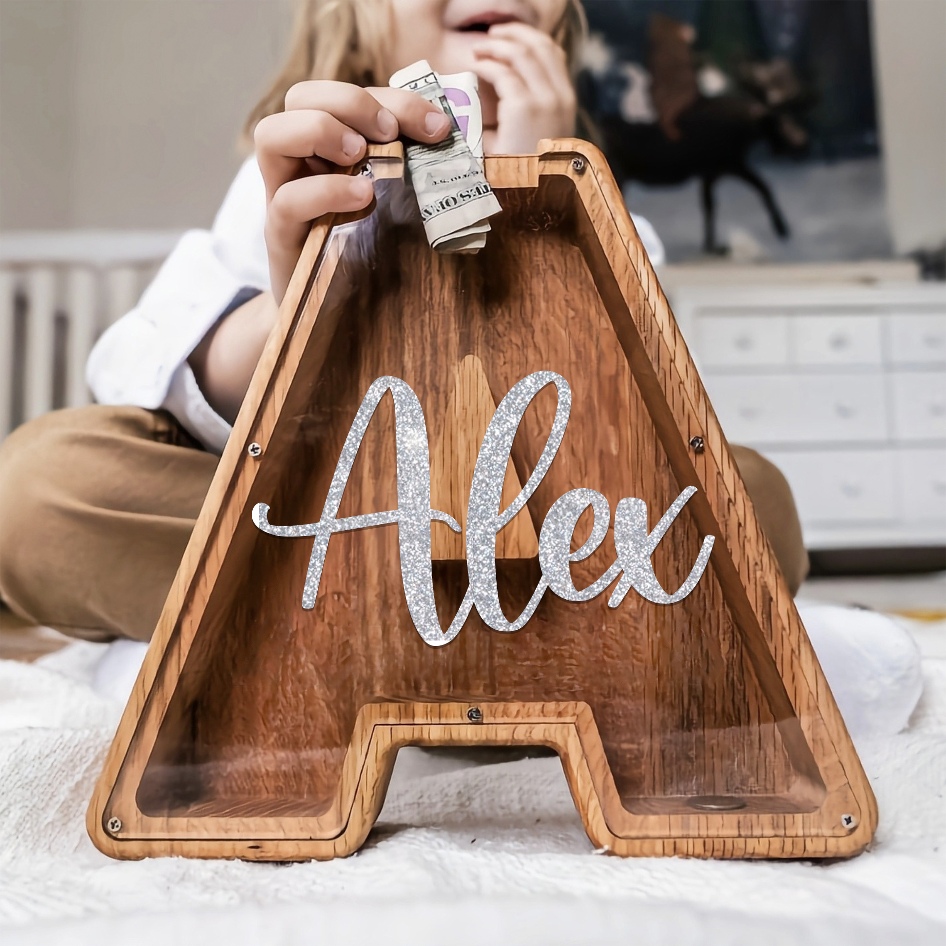 Personalized Kid Wood Letter Money Boxes with Acrylic Name | CWToy91