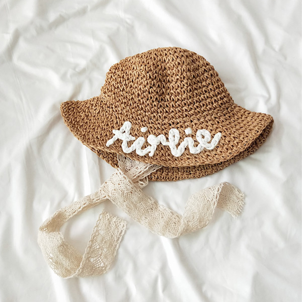 Personalized Hand Embroidered Straw Floppy Sun Hat | CWBeach163