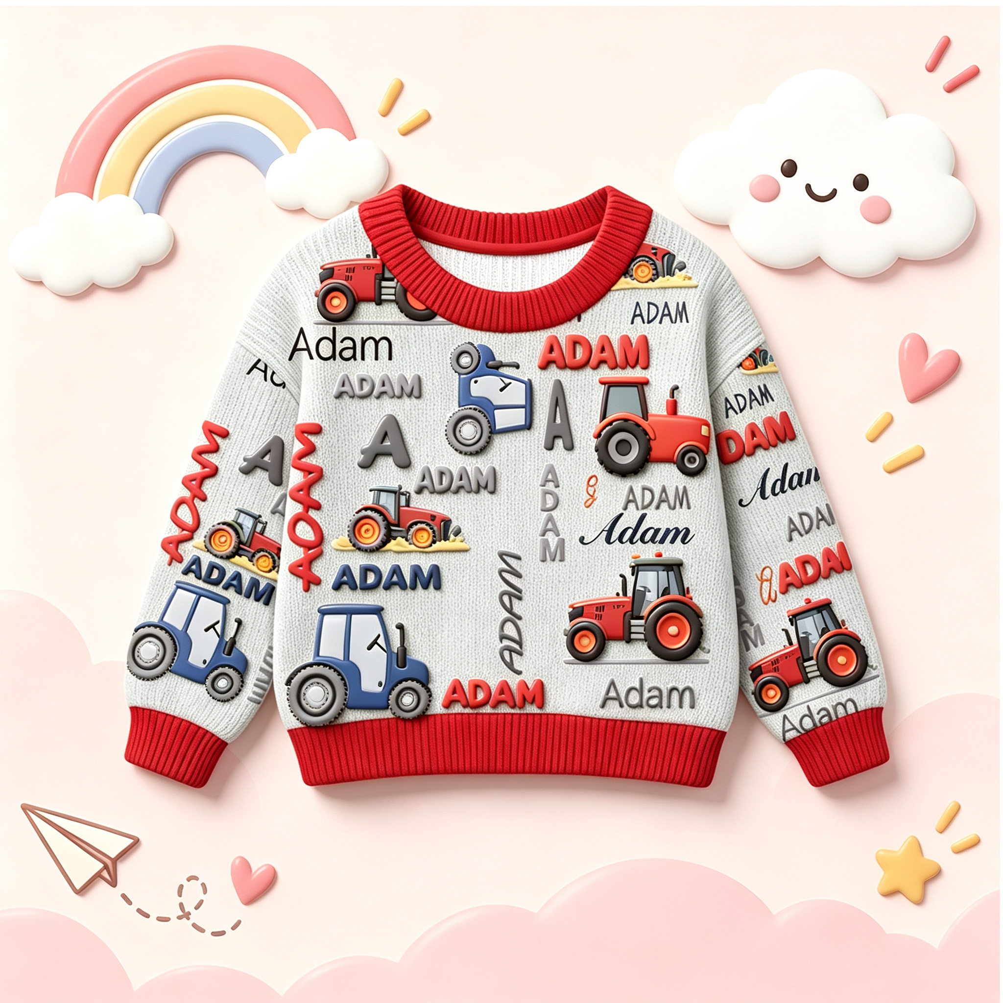 Personalized Lovely Kids Tractor Knit Sweater | CWSweater28