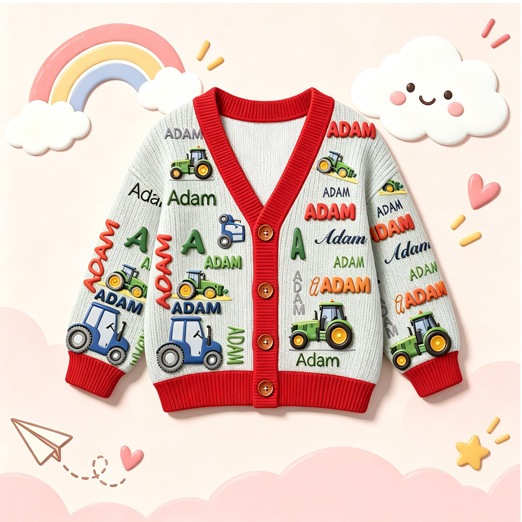 Personalized Lovely Kids Tractor Knit Sweater | CWSweater28
