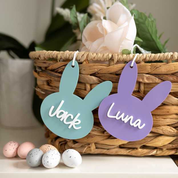 Personalized 3D Printed Bunny Easter Basket Tags | CWEaster83