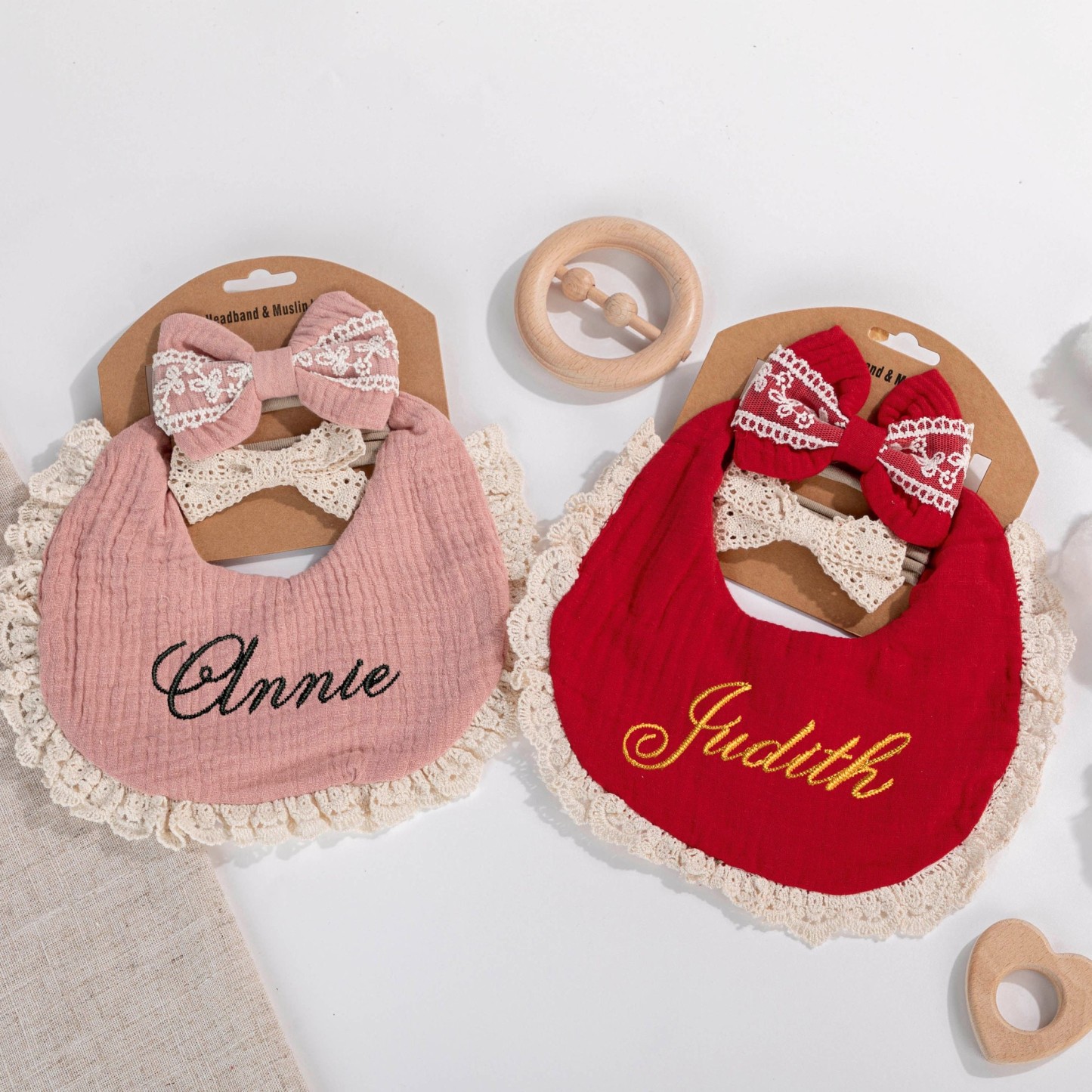 Personalized Embroidered Baby Bibs Headband Set | CWBaby29