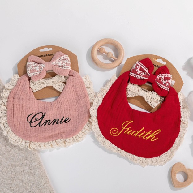 Personalized Embroidered Baby Bibs Headband Set | CWBaby29