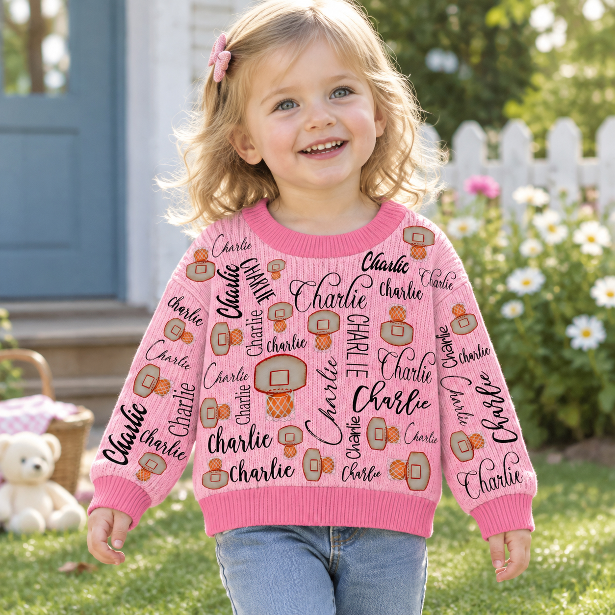 Personalized Lovely Kids Basketball Knit Sweater | CWSweater13