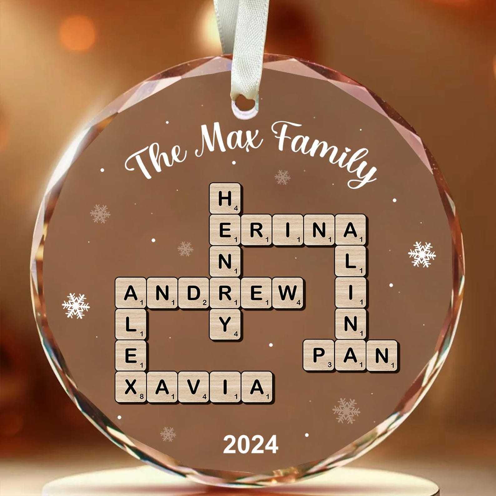 Personalized Glass Crossword Family Christmas Ornaments | CWGlass26