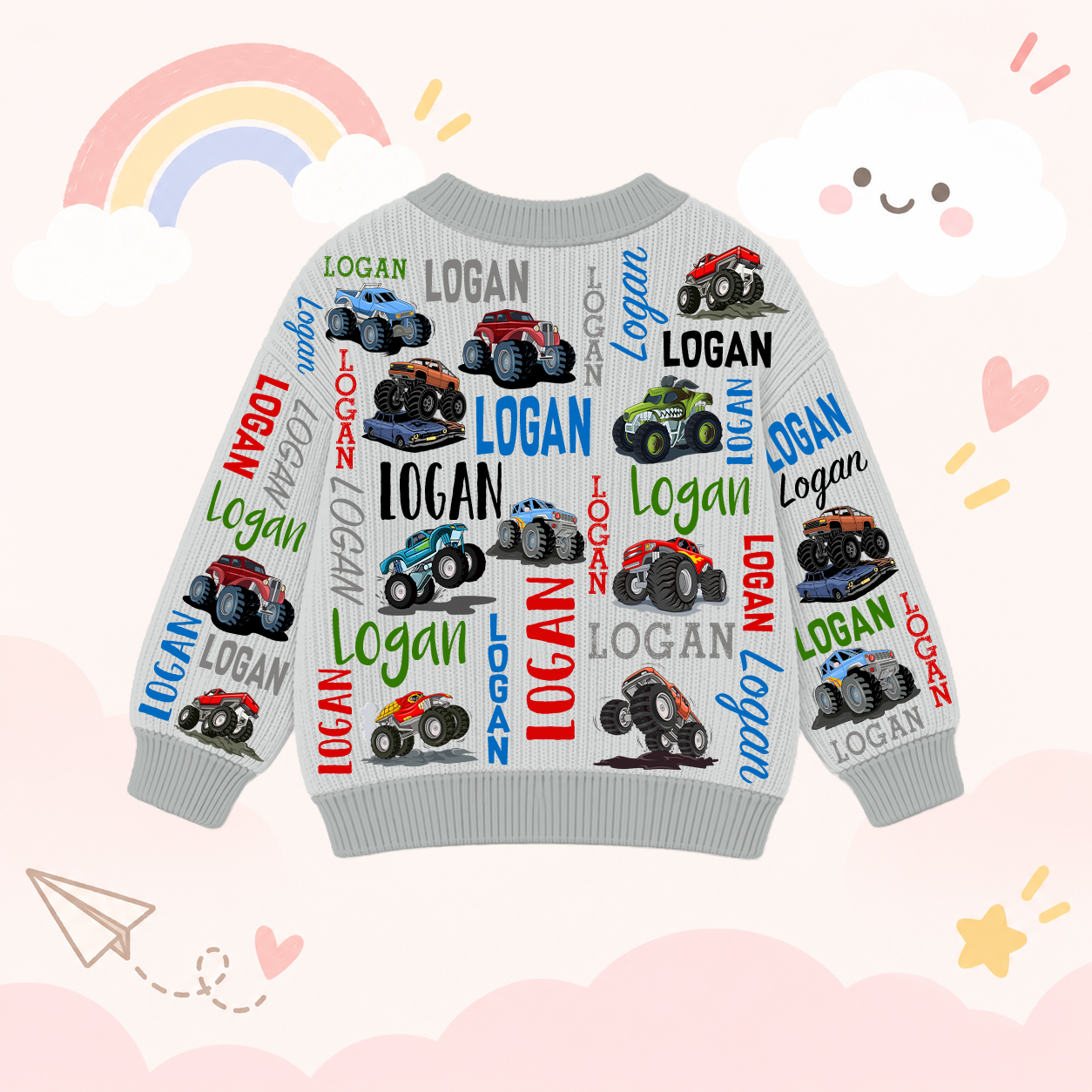 Personalized Lovely Kids Cool Cars Knit Sweater | CWSweater19