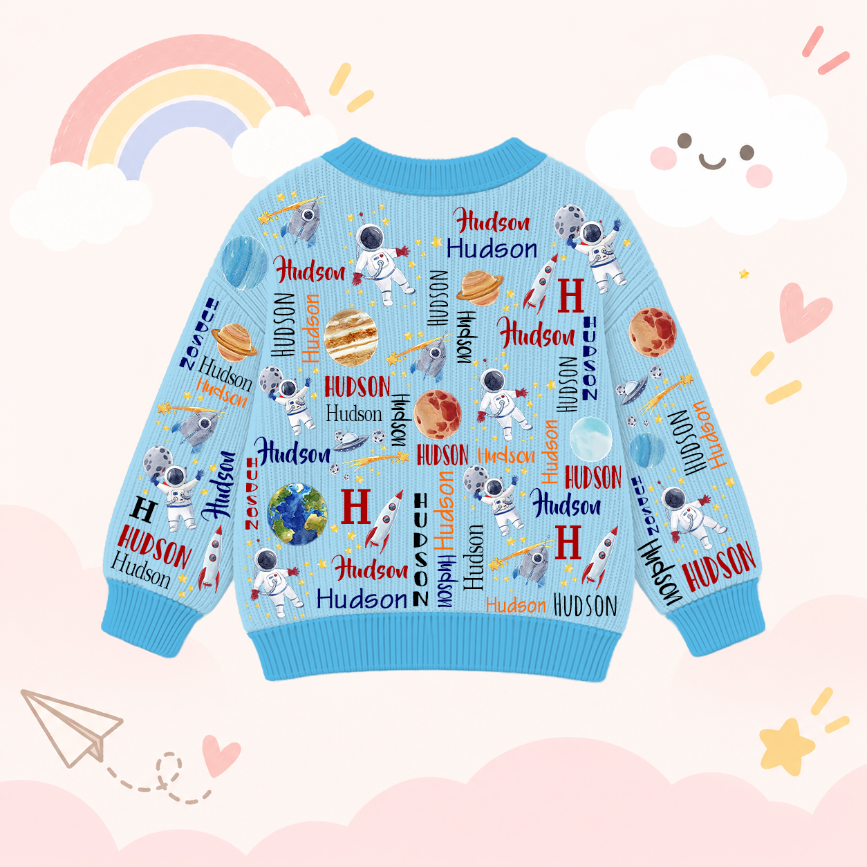 Personalized Lovely Kids Astronaut Knit Sweater | CWSweater21