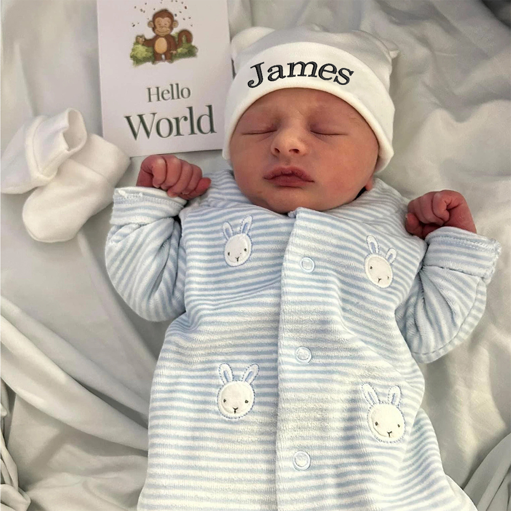 Personalized Embroidery Newborn Coming Home Bear Beanie And Gloves Set | HSKid56