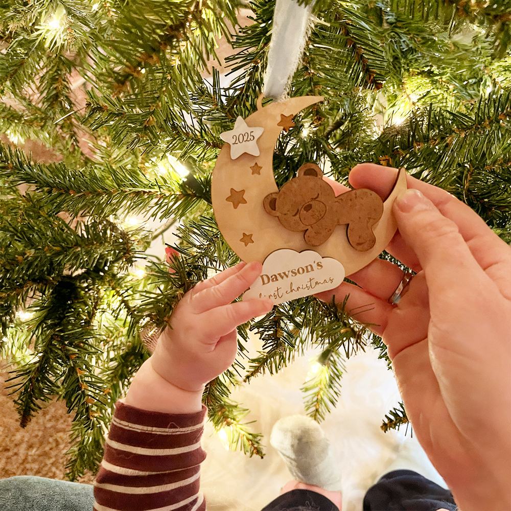 Personalized Baby First Christmas Lovely Moon Bear Ornament | MCGift190