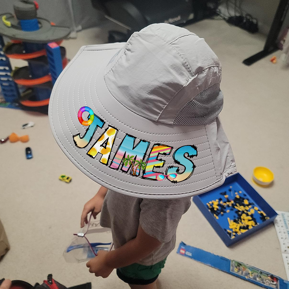 Personalized Kid 2-in-1 Neck Shield Summer Beach Bucket Hat | CWBeach212