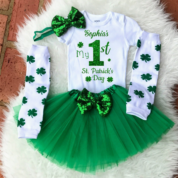 Personalized Baby Girl First St. Patrick's Day Outfit Set | CWBaby402