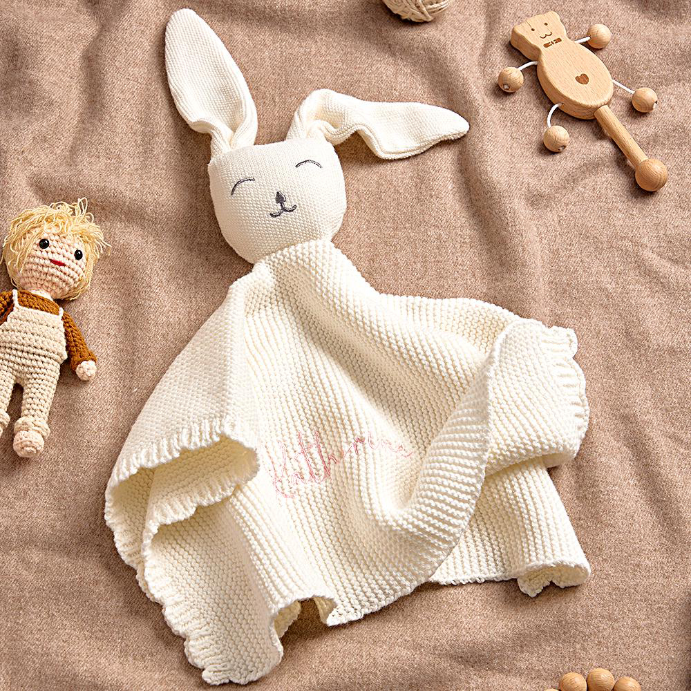 Personalized Baby Embroidery Bunny Comforter | CWToy147