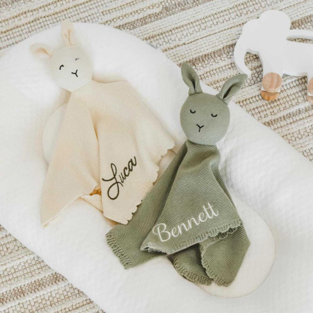 Personalized Baby Embroidery Bunny Comforter | CWToy147
