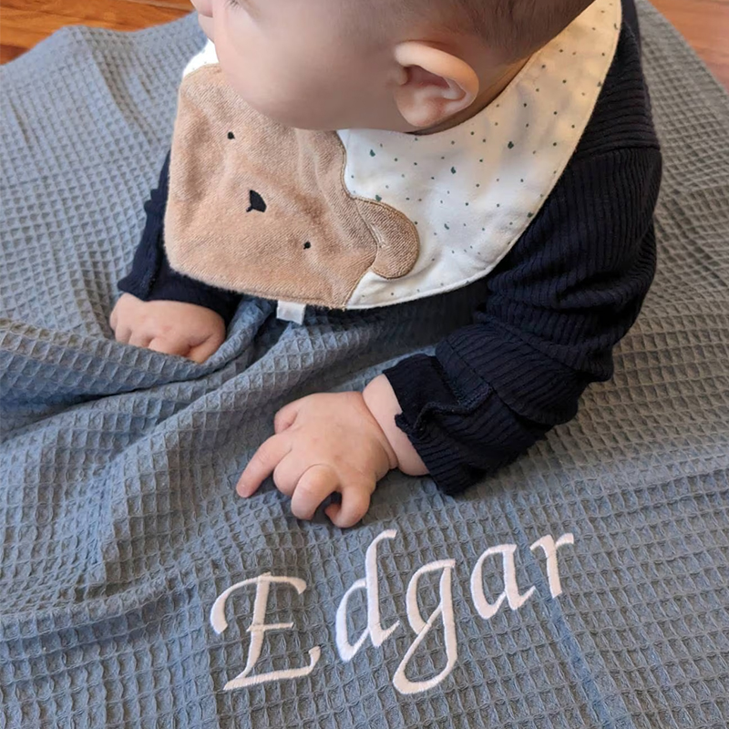 Personalized Embroidered Organic Waffle Blanket for Comfort & Unique| CWBaby81