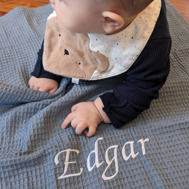 Personalized Embroidered Organic Waffle Blanket for Comfort & Unique| CWBaby81