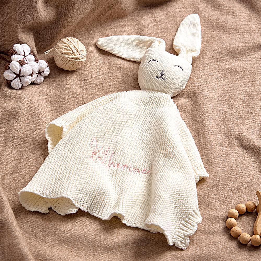 Personalized Baby Embroidery Bunny Comforter | CWToy147