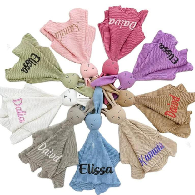 Personalized Baby Embroidery Bunny Comforter | CWToy147