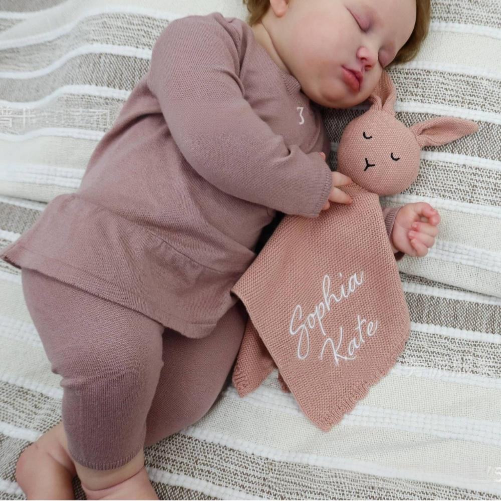 Personalized Baby Embroidery Bunny Comforter | CWToy147