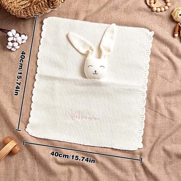 Personalized Baby Embroidery Bunny Comforter | CWToy147