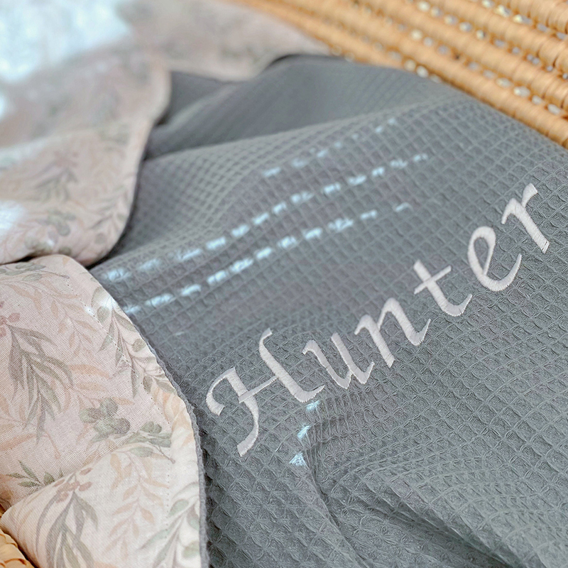 Personalized Embroidered Organic Waffle Blanket for Comfort & Unique| CWBaby81