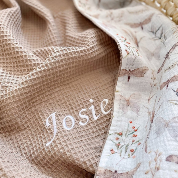 Personalized Embroidered Organic Waffle Blanket for Comfort & Unique| CWBaby81