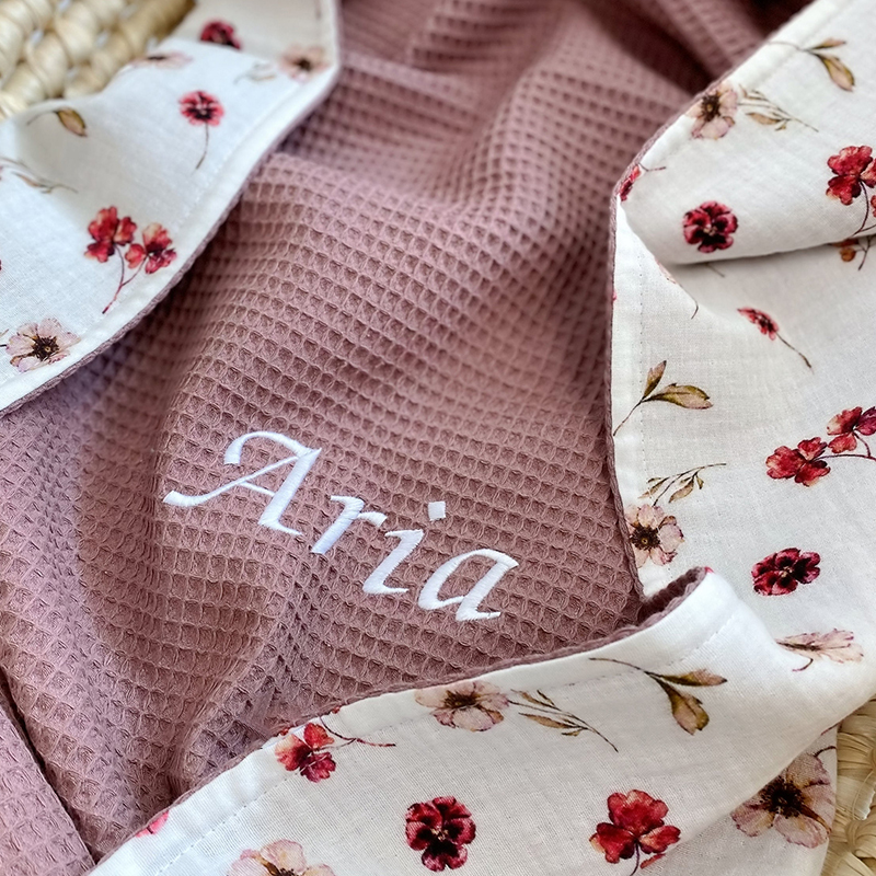 Personalized Embroidered Organic Waffle Blanket for Comfort & Unique| CWBaby81
