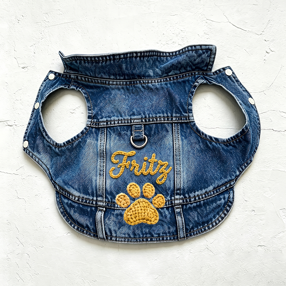 Personalized Hand Embroidered Pet Denim Jacket | BKPet542