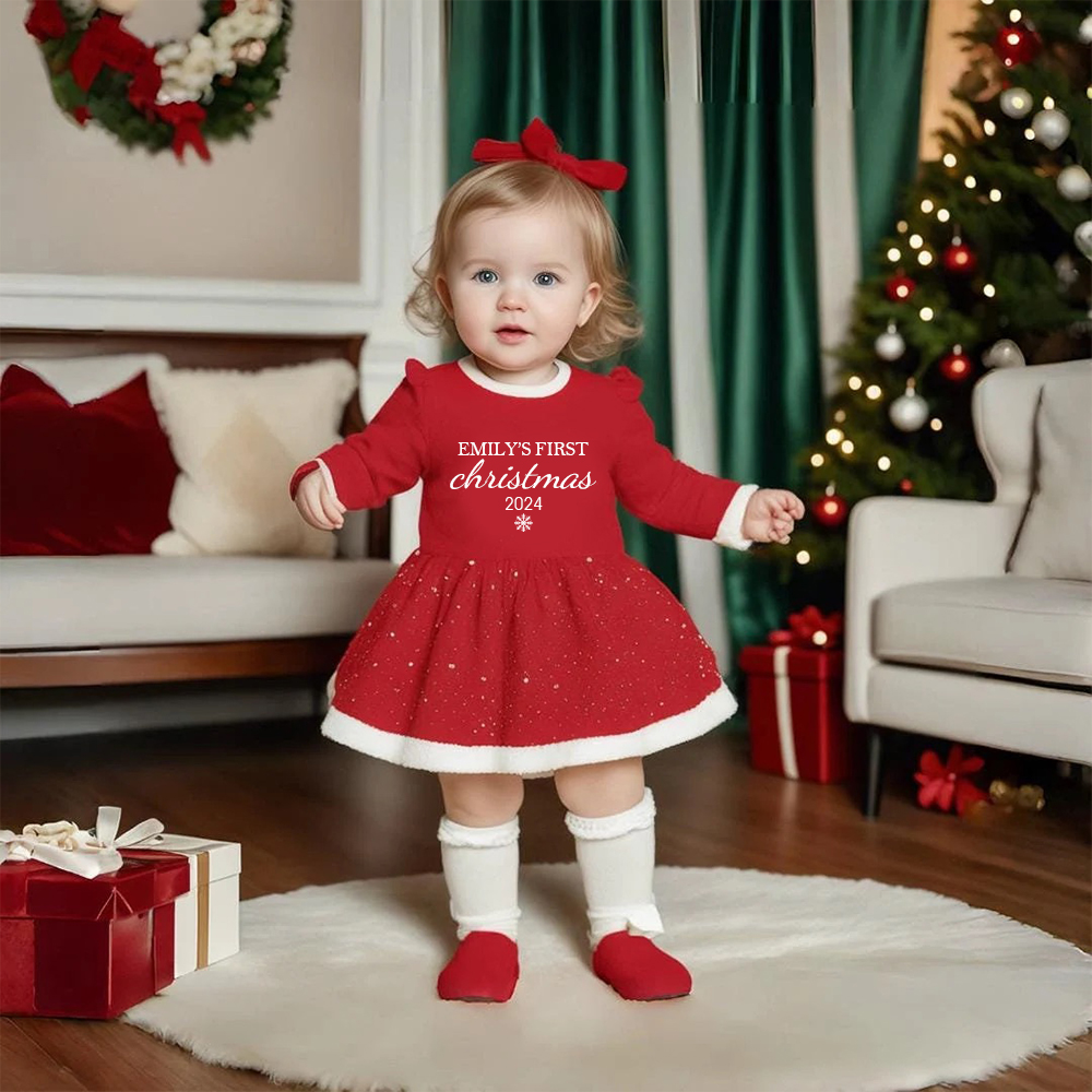 Personalized Baby Girl Christmas Tutu Romper with Bow | CWBaby112