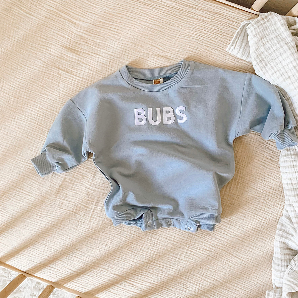 Personalized Letter Patch Neutral Baby Sweatshirt Romper | CWBaby114