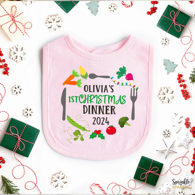 Personalized Baby 1st Christmas Dinner Bib | CWBaby115