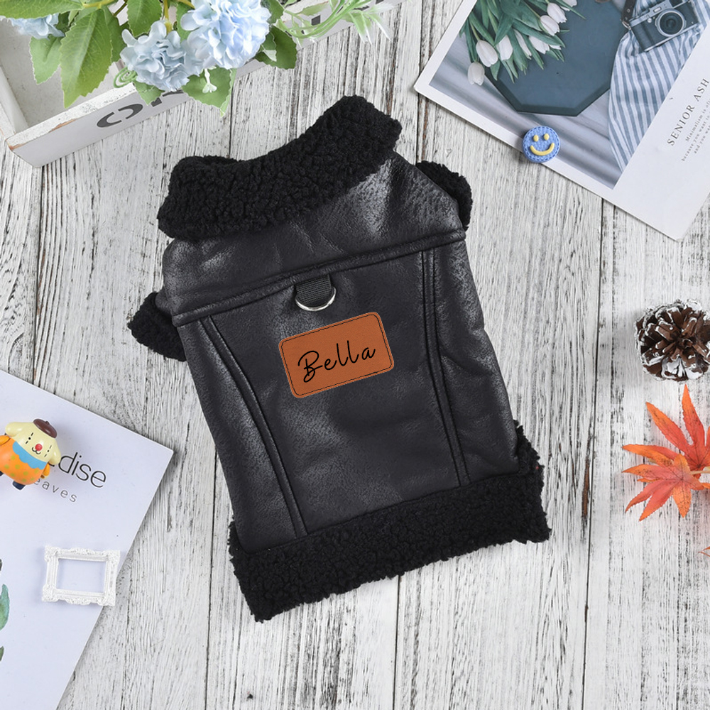 Personalized Leather Patch Pets Sherpa Jacket | BKPet130