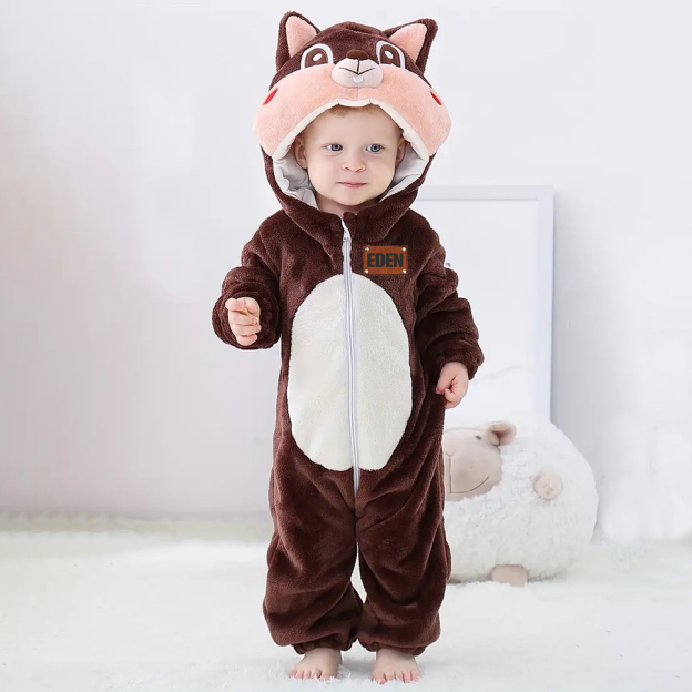 Personalized Leather Patch Baby Animal Romper  | CWBaby122