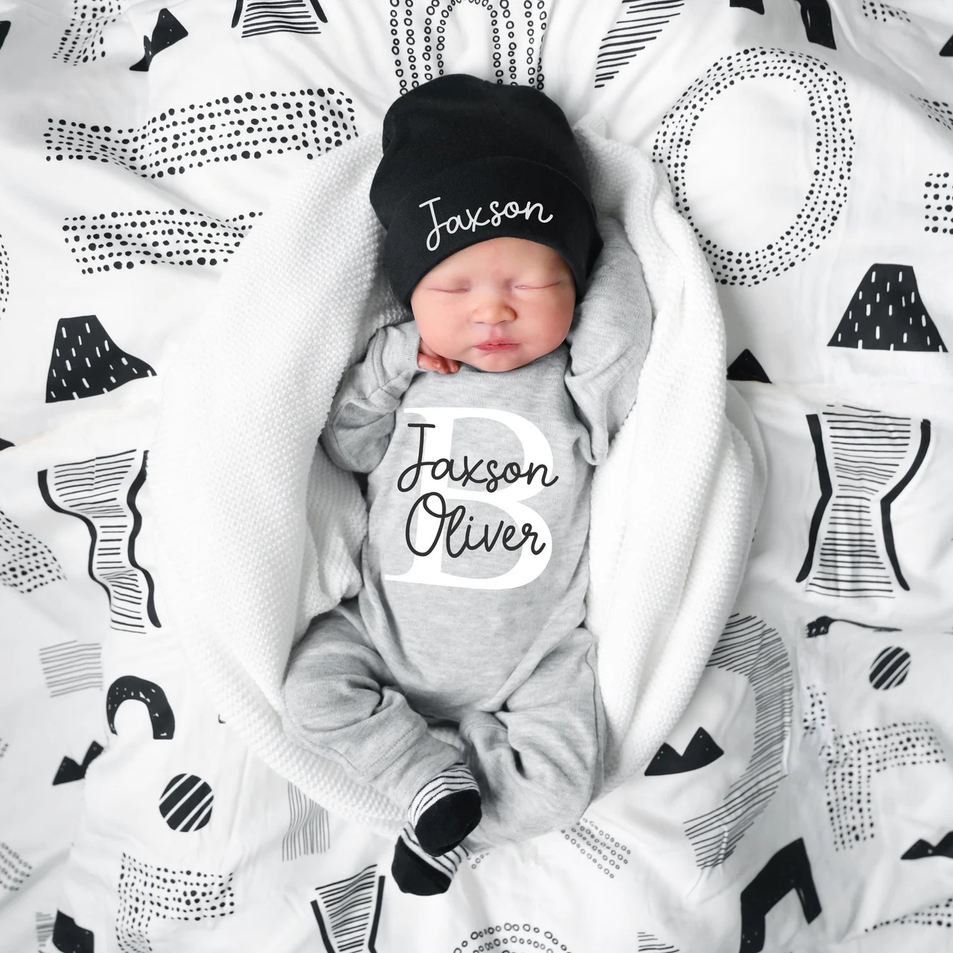 Personalized Baby Coming Home Romper With Hat Set | CWBaby133