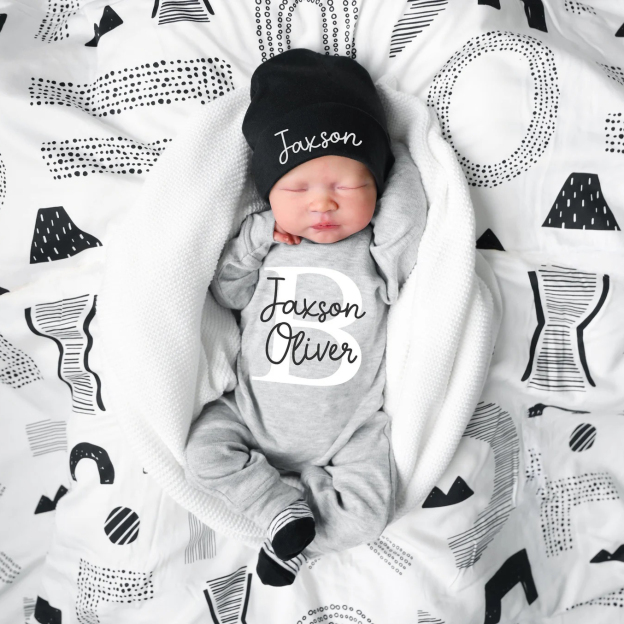 Personalized Baby Coming Home Romper With Hat Set | CWBaby133