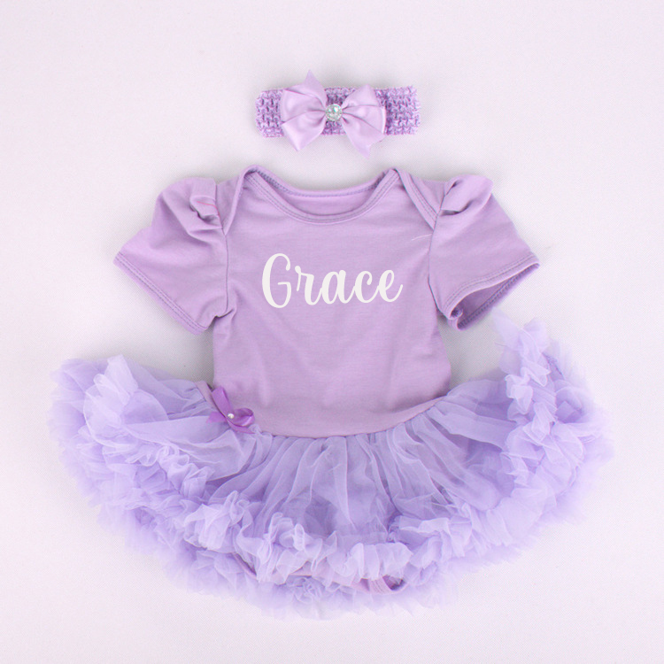 Personalized Baby Cotton Soft TuTu Romper With Headband | CWBaby135