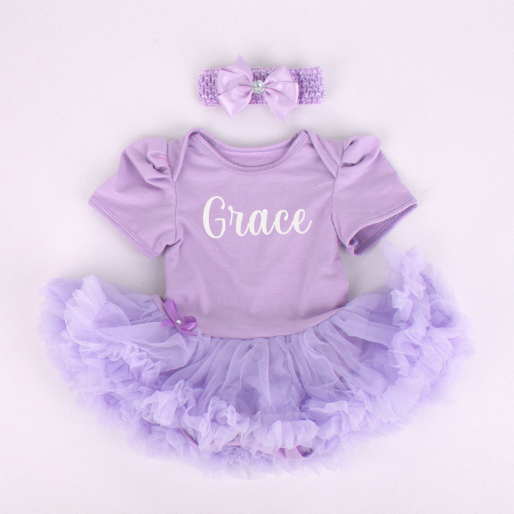 Personalized Baby Cotton Soft TuTu Romper With Headband | CWBaby135