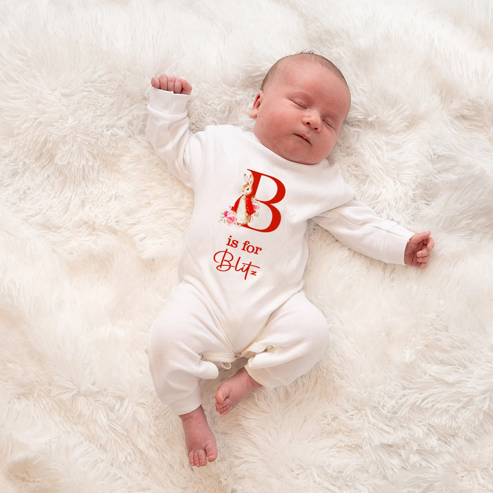 Personalized Baby Bunny Monogram Ropmer and Hat Set | CWBaby140