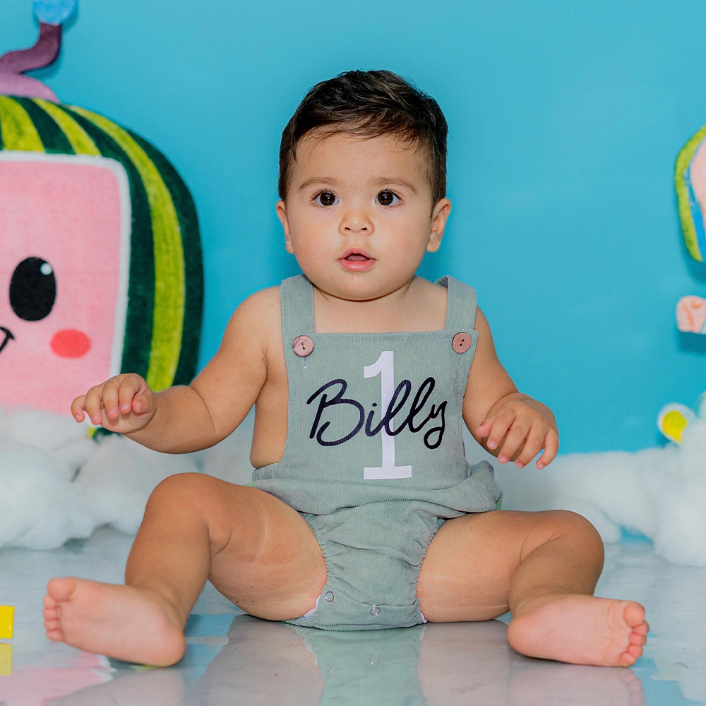 Personalized Baby First Birthday Suspender Triangle Jumpsuit Romper | CWBaby143