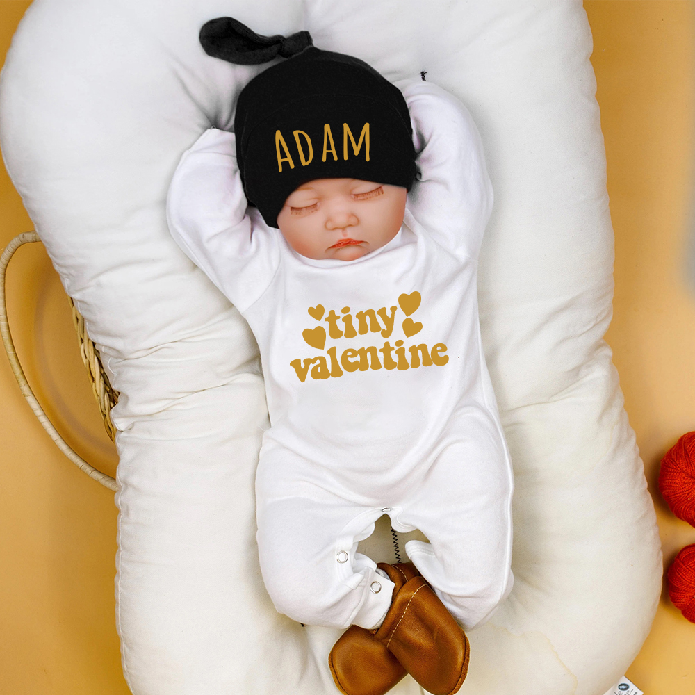 Personalized Baby First Valentine Ropmer and Hat Set | CWBaby144