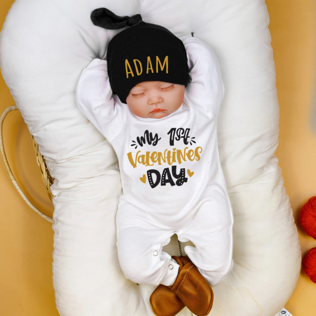 Personalized Baby First Valentine Ropmer and Hat Set | CWBaby145