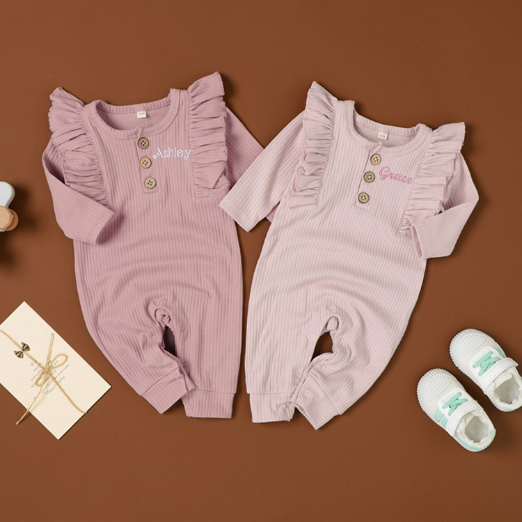 Personalized Baby Girls Ruffle Knit Bodysuit | CWBaby150