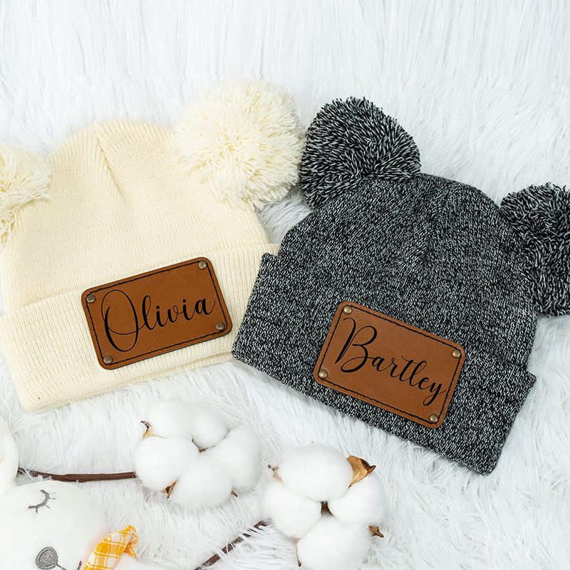 Personalized Leather Patch Pom Pom Hat for Comfort & Unique | HSKid55