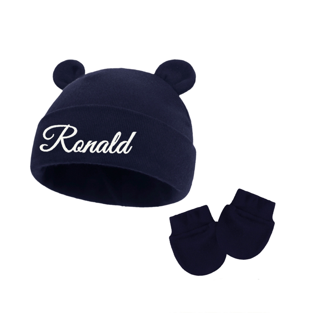Personalized Embroidery Bear Newborn Homecoming Hat and Gloves Set | HSKid56