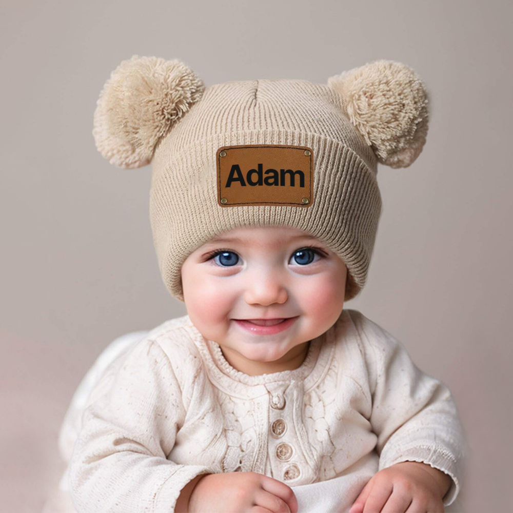 Personalized Leather Patch Pom Pom Hat for Comfort & Unique | HSKid55